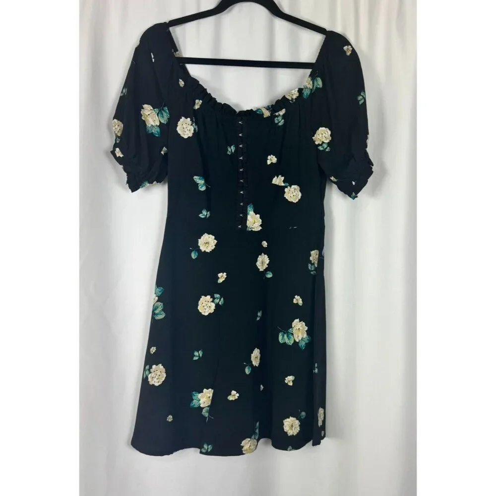 Black Floral Off the Shoulder Corset Style Mini Dress Fairy Whimsigoth Cottage S
